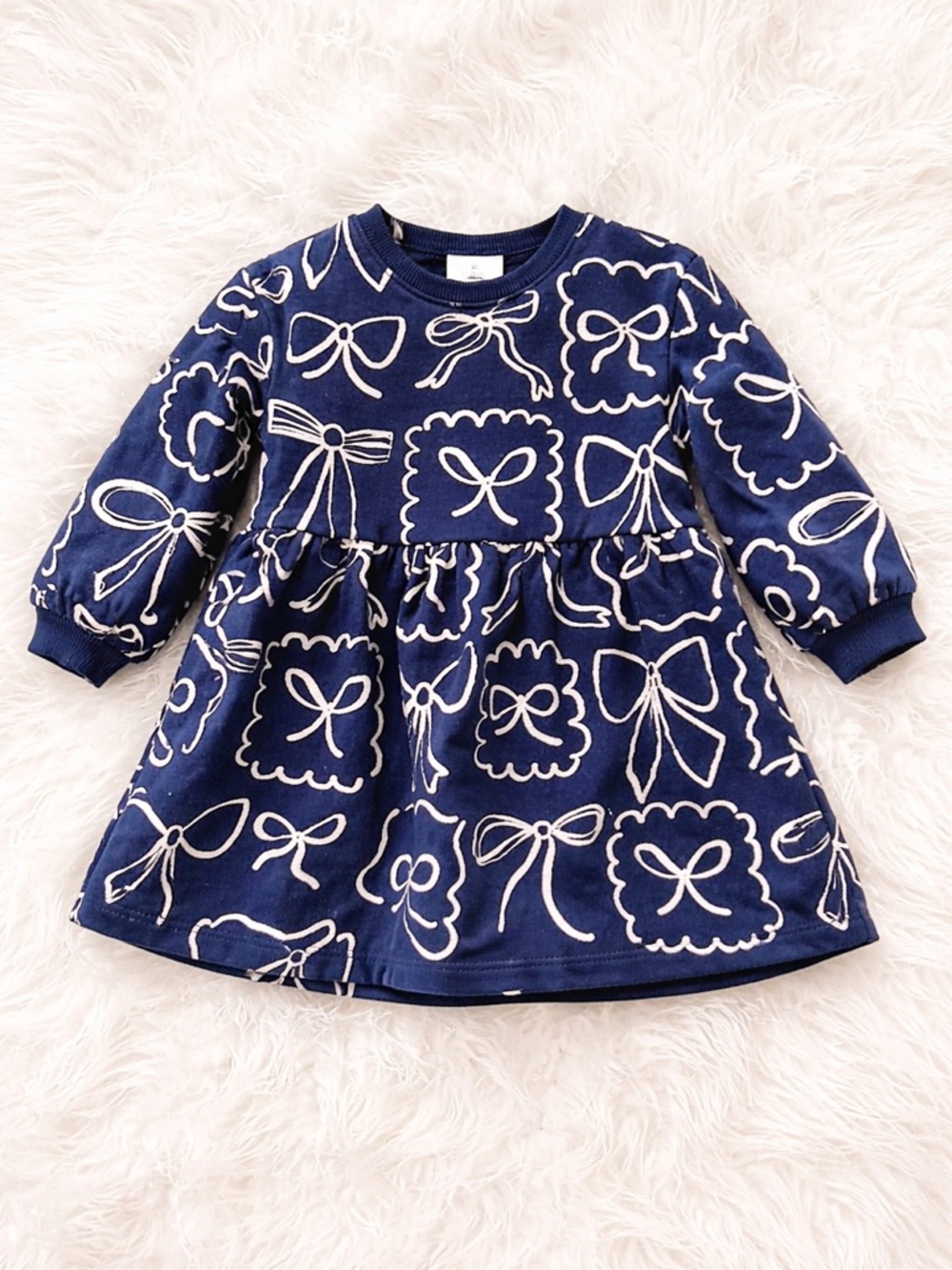 NEXT Baby Bow Print Dress – 12–18 Months – Navy Blue